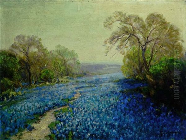 Blue Bonnets, Sunny Morning, San Antonio, Texas Oil Painting by Julian Onderdonk