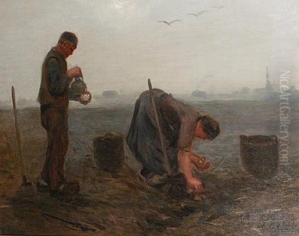 The Potato Harvesters Oil Painting by Hendrik Theodorus de Court Onderwater