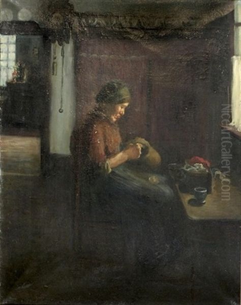 Interieur Mit Nahender Frau Oil Painting by Hendrik Theodorus de Court Onderwater