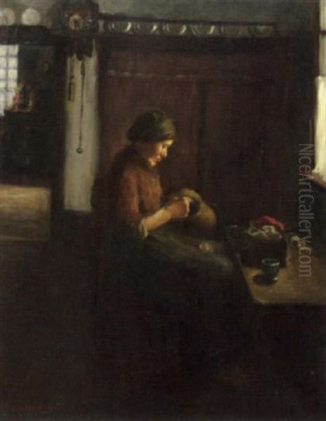 Interieur Mit Nahender Frau Beim Fenster Oil Painting by Hendrik Theodorus de Court Onderwater