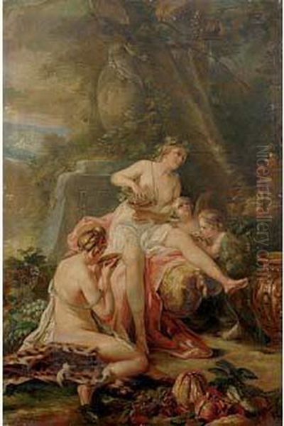 jeune Bacchante, Suivante Et Deux Amours Oil Painting by Marguerite Blage-Bataille