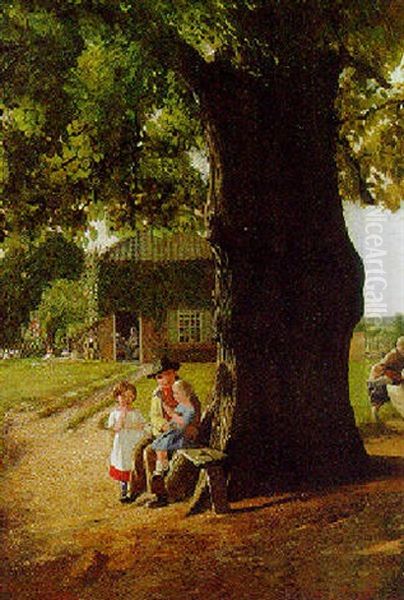 Children Playing In A Sunlit Garden Oil Painting by George Bernard O'Neill