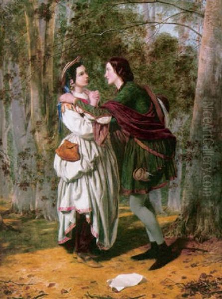 Rosalind And Orlando In A Forest Clearing Oil Painting by Henry Nelson O'Neill