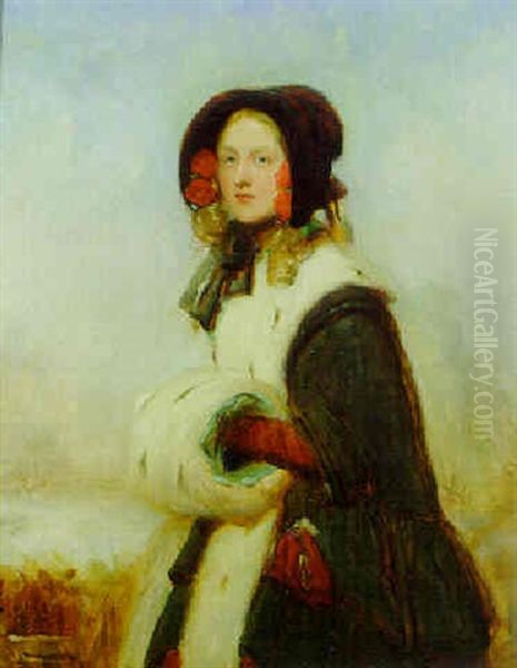 Portrait Of A Lady, Three-quarter Length In A Cloak Oil Painting by Henry Nelson O'Neill