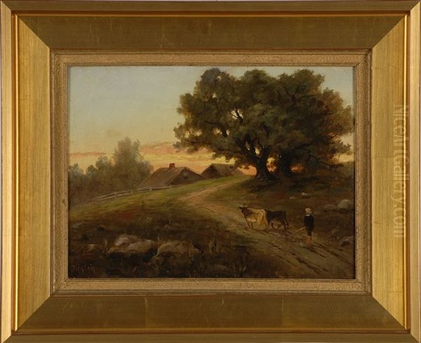 Sunset Of A Country Road Oil Painting by William Ongley