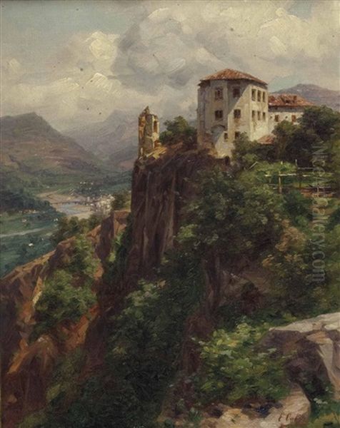 Die Haselburg Bei Bozen Oil Painting by Karl Eduard Onken