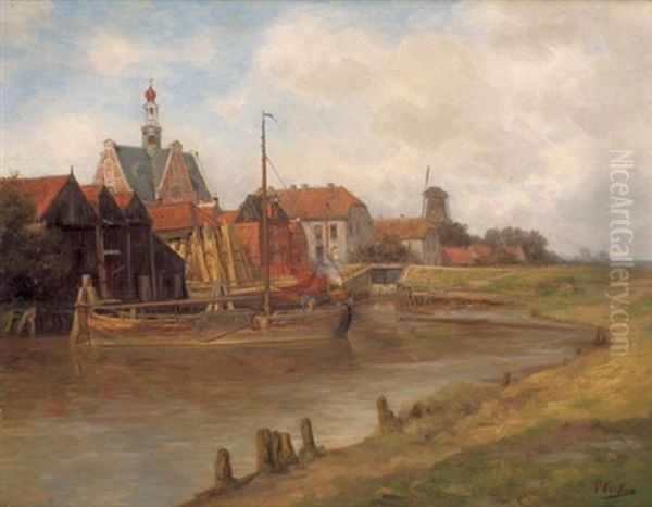 Ansicht Von Emden In Ostfriesland Oil Painting by Karl Eduard Onken