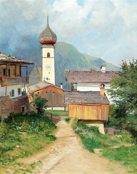 Auracher Kircherl Oil Painting by Karl Eduard Onken