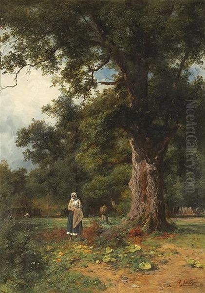 Harvesting Under The Oaks Oil Painting by Karl Eduard Onken