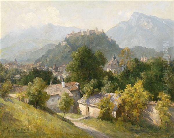 Blick Auf Hohen Salzburg Vom Kapuzinerberg Aus Gesehen Oil Painting by Maria Onken-Palme