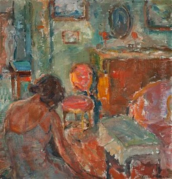 Ung Kvinne I Interior Oil Painting by Soren Onsager