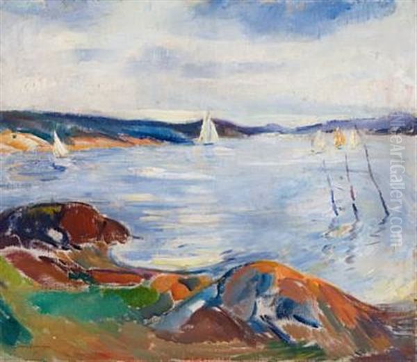 Landskap (fjorden Utenfor Son) Oil Painting by Soren Onsager