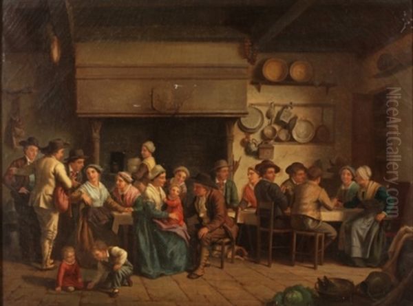 Scene De Taverne Oil Painting by Edouard Amable Onslow