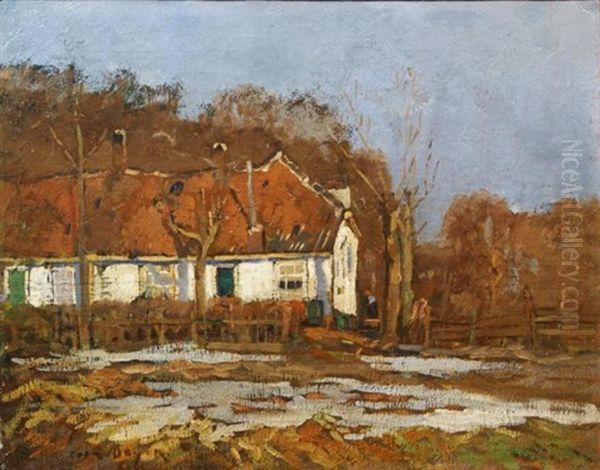 Farmhouse On The Veluwe In The Melting Snow Oil Painting by Toon van Ooijen