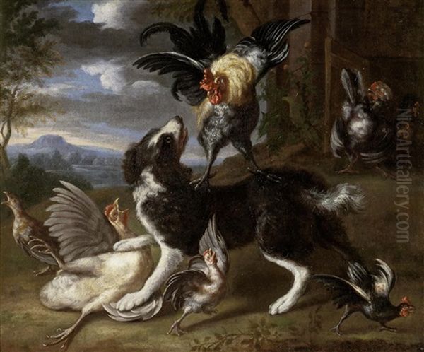 Der Hund Im Huhnerstall Oil Painting by Adriaen van Oolen