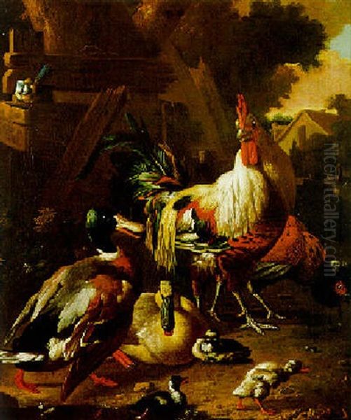 Geflugelhof Mit Huhnern, Enten Und Kuken Oil Painting by Adriaen van Oolen