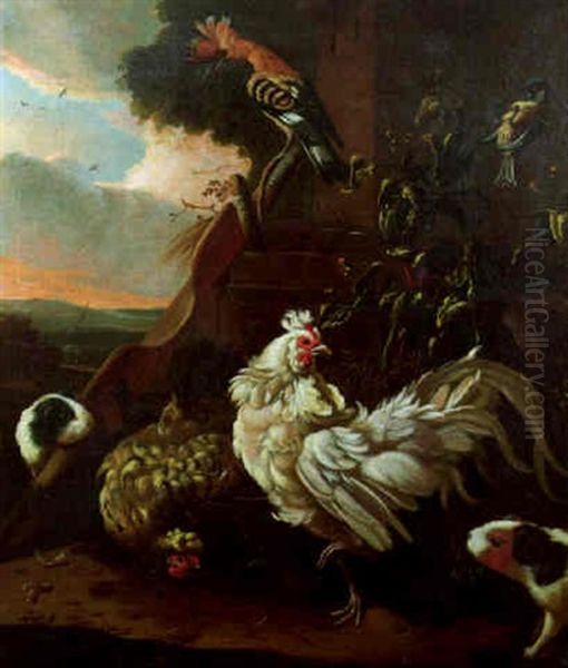 Volatiles Et Hamsters Dans Un Paysage by Adriaen van Oolen