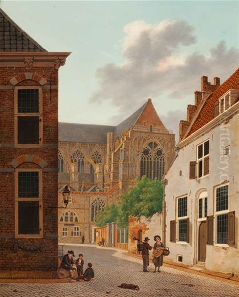 View Of The Cathedral Seen From The Domstraat In Utrecht Oil Painting by Hendrik Van Oort