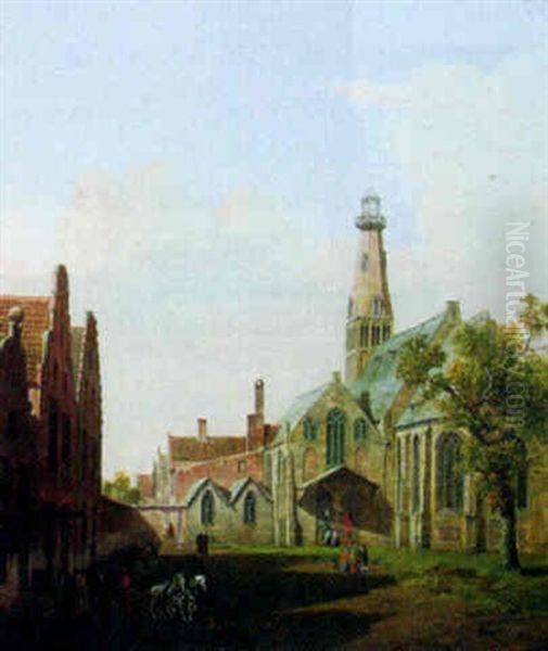 Outside The Church Oil Painting by Hendrik Van Oort