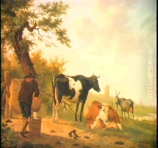 Nach Dem Melken Oil Painting by Hendrik Van Oort