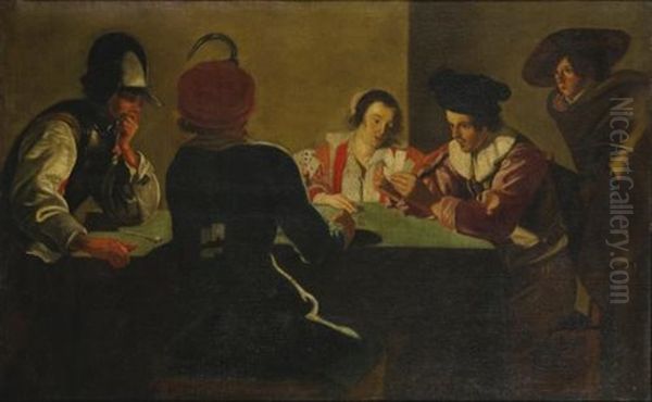 Soldiers Cheating At Cards With A Woman Oil Painting by Jacob Oost the Elder