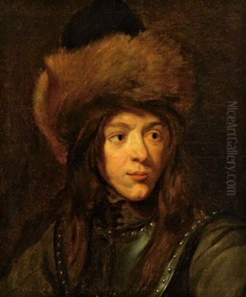 Bildnis Eines Jungen Adeligen Im Harnisch Mit Einer Pelzmutze Oil Painting by Jacob Oost the Elder