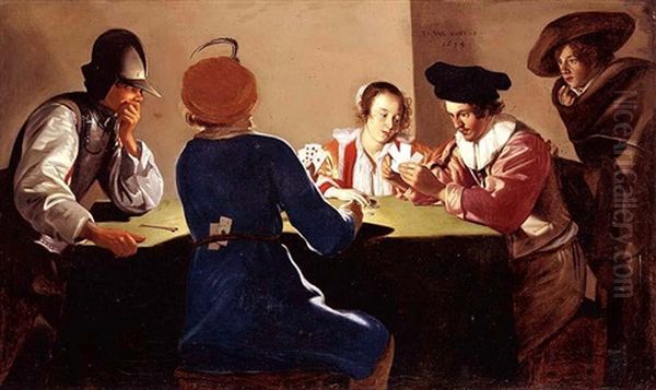 An Interior With Soldiers Cheating At Cards Oil Painting by Jacob Oost the Elder