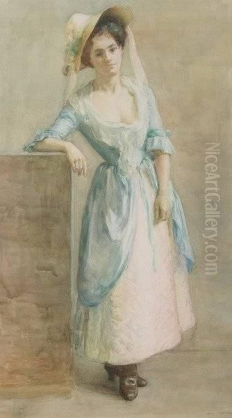 Girl In Blue And Pink Oil Painting by Jane S. Blaikley