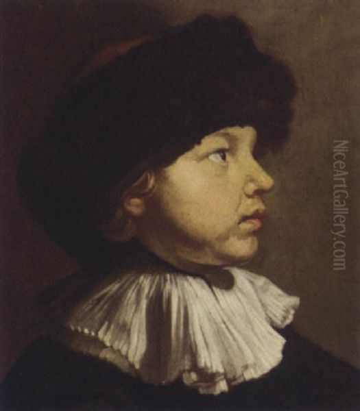 Portrait Of A Boy In A Black Fur Hat Oil Painting by Jacob Oost the Elder