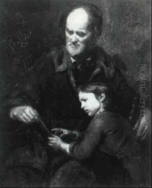 Portrait Of An Elderly Man Teaching A Boy To Read Oil Painting by Jacob Oost the Elder