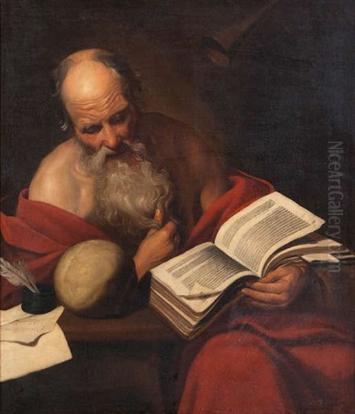 Saint Jerome En Priere Et La Trompette Du Jugement Dernier Oil Painting by Jacob Oost The Younger