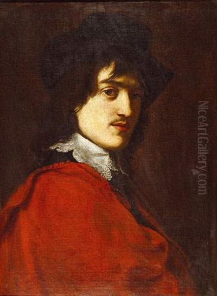 Portrait De Jeune Homme A La Draperie Rouge Oil Painting by Jacob Oost The Younger