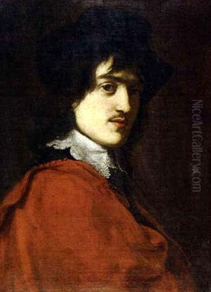 Portrait De Jeune Homme A La Draperie Rouge Oil Painting by Jacob Oost The Younger