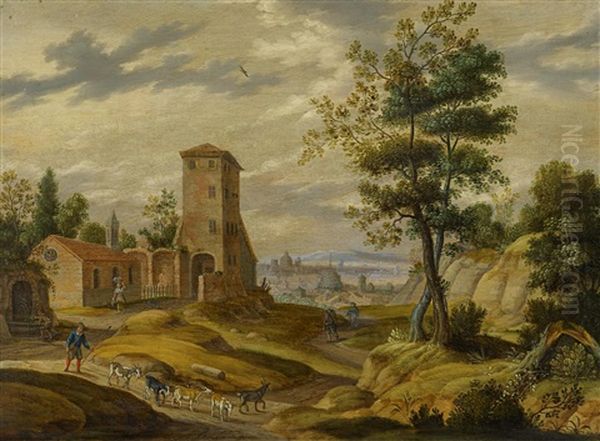 Sudliche Landschaft Mit Ziegenhirten Bei Einem Alten Kloster Oil Painting by Isaac Van Oosten