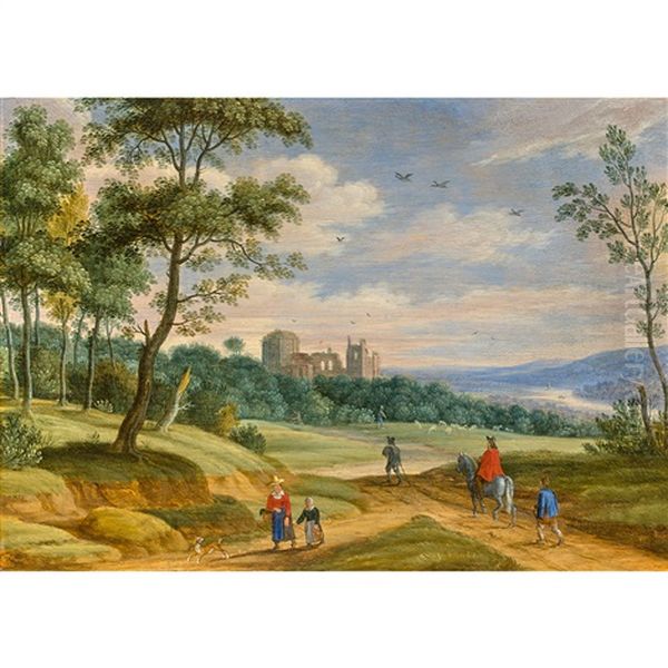 Paysage De Ruines D'abbaye Anime De Personnages Oil Painting by Isaac Van Oosten