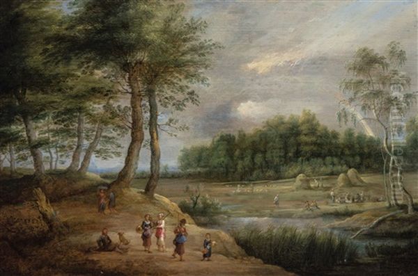 Panoramic Landscape With Wanderers Oil Painting by Isaac Van Oosten