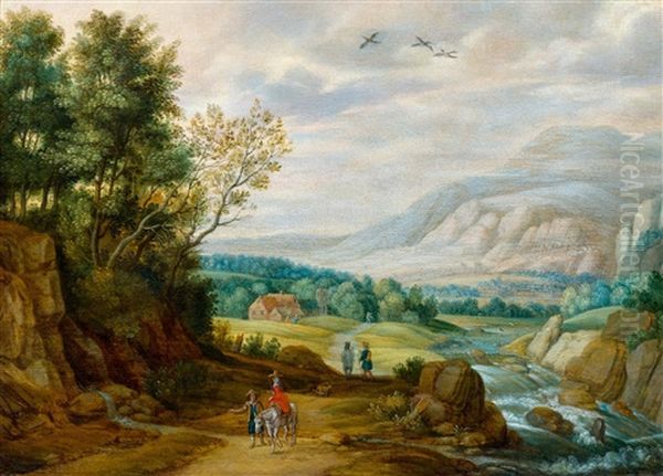 Wide Landscape With Travellers Oil Painting by Isaac Van Oosten