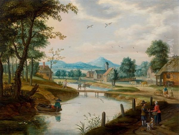 Promeneurs Pres D'une Riviere Oil Painting by Isaac Van Oosten