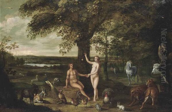 The Fall Of Man In The Garden Of Eden Oil Painting by Isaac Van Oosten