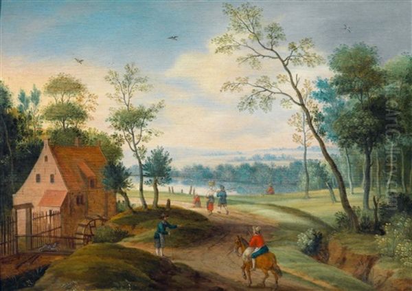 Waldlandschaft Mit Reisenden Bei Einer Wassermuhle Oil Painting by Isaac Van Oosten