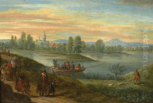 Paysage Fluvial Anime De Personnages Oil Painting by Isaac Van Oosten