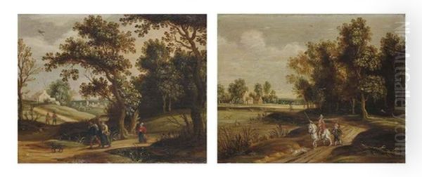 Paysans Revenant Du Marche Et Cavaliers Sur Un Chemin (pair) Oil Painting by Isaac Van Oosten