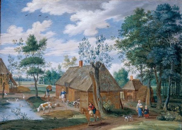 A Pastoral Landscape With A Farm Oil Painting by Isaac Van Oosten