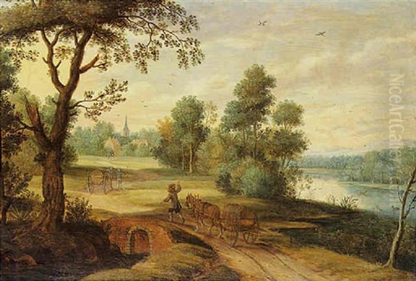 La Charrette Franchissant Un Pont Oil Painting by Isaac Van Oosten