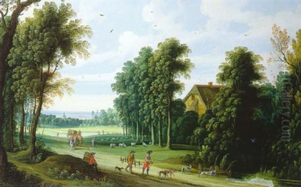 Paysage Anime Avec Fauconniers Oil Painting by Isaac Van Oosten