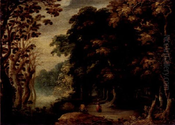 Waldlandschaft Mit Zwei Figuren Oil Painting by Isaac Van Oosten