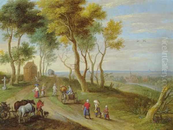 Paysans A La Croisee Des Chemins Dans La Campagne Flamande Oil Painting by Isaac Van Oosten