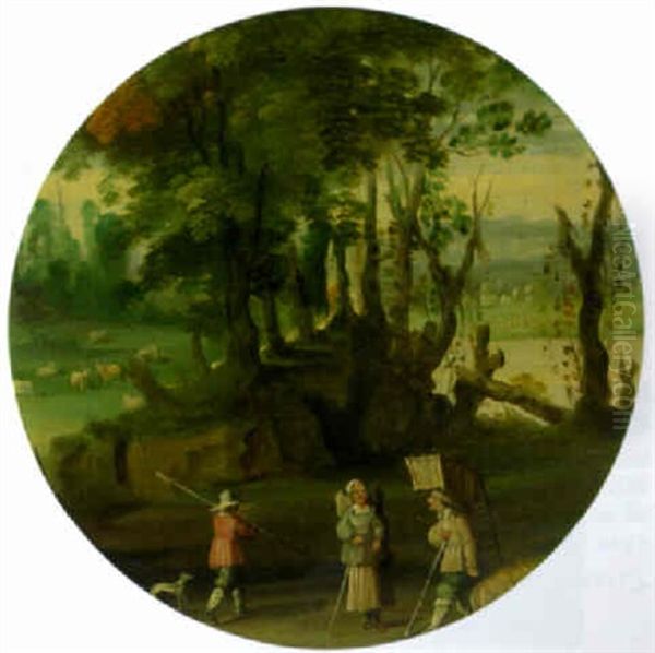 A Wooded Landscape With Travellers On A Track Oil Painting by Isaac Van Oosten