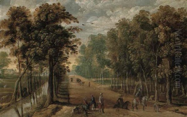 An Avenue By A Canal With Horsemen And Peasants Oil Painting by Isaac Van Oosten