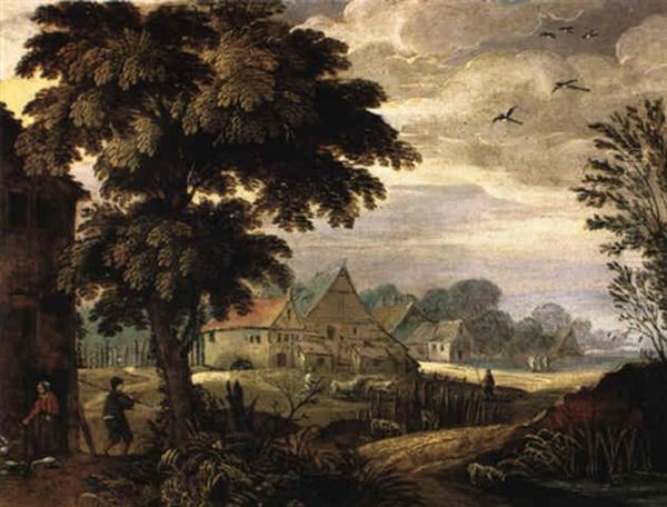 Flamische Landschaft Mit Einem Dorf Oil Painting by Isaac Van Oosten